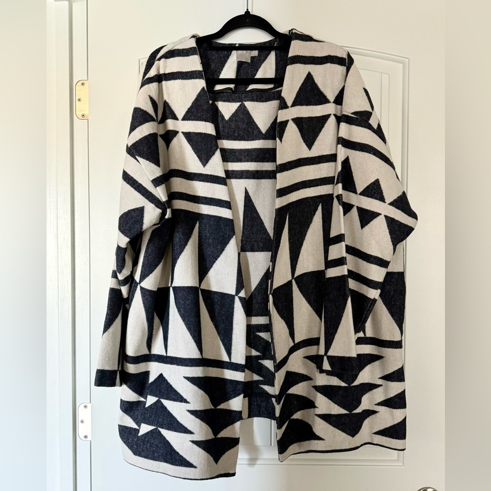 ASOS Southwest Navy & White Open Oversized Cardigan Poncho Sweater Coat